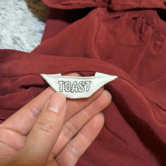 TOAST UK Red Dress Midi Maxi Ruffle Long Sleeve Size UK 6 US 2 Long Sleeve - Picture 9 of 11